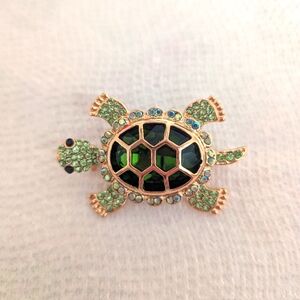 Turtle Brooch with Green and Gold Accents